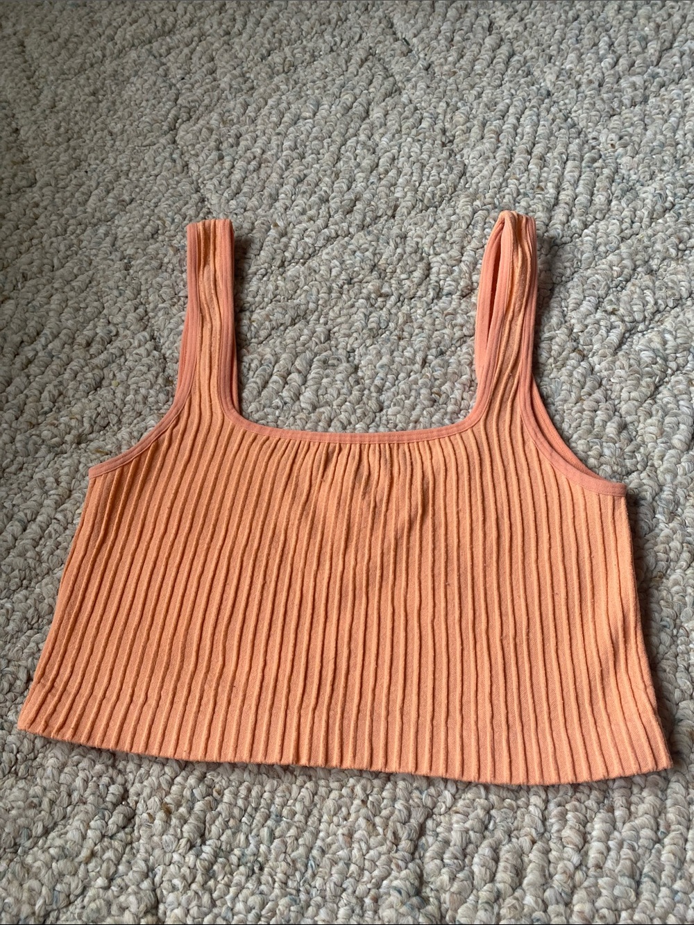 Ribbed Square-Neck Crop Tank Top - Peach